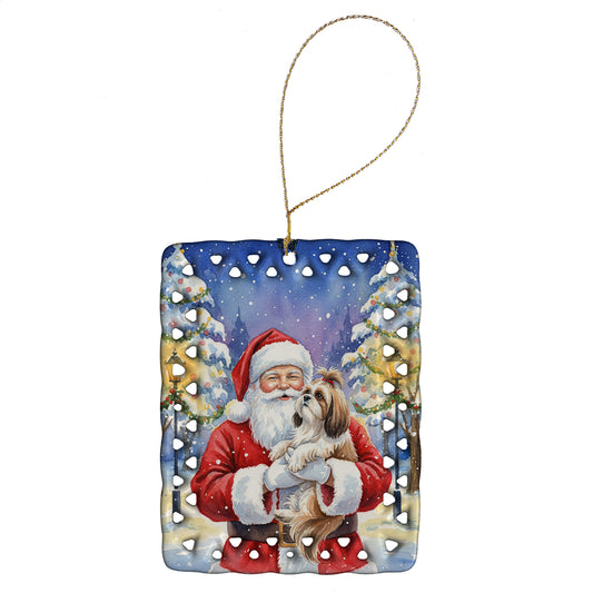 Buy this Shih Tzu with Santa Claus Porcelain Ornament