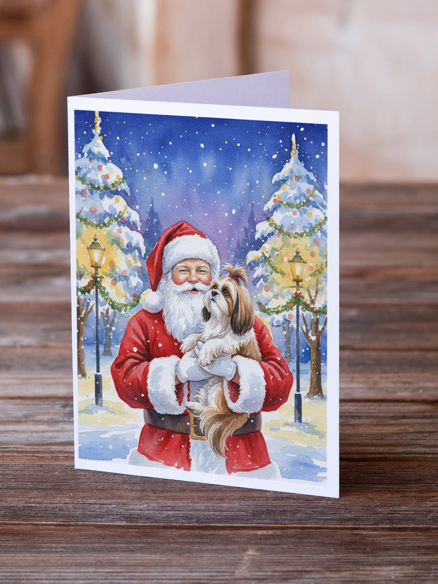 Shih Tzu with Santa Claus Greeting Cards Pack of 8