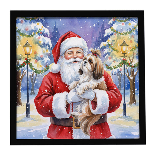 Buy this Shih Tzu with Santa Claus Framed Metal Print