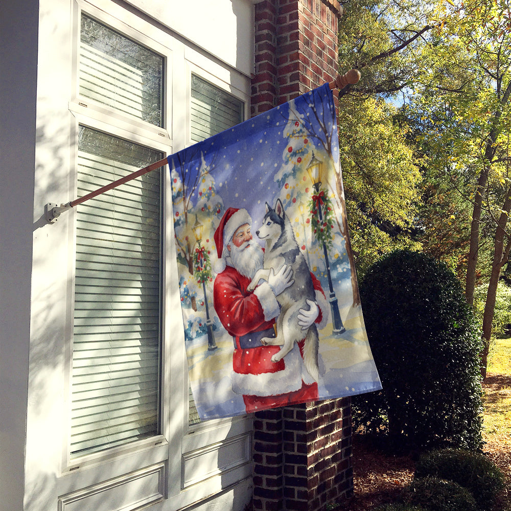Siberian Husky with Santa Claus House Flag