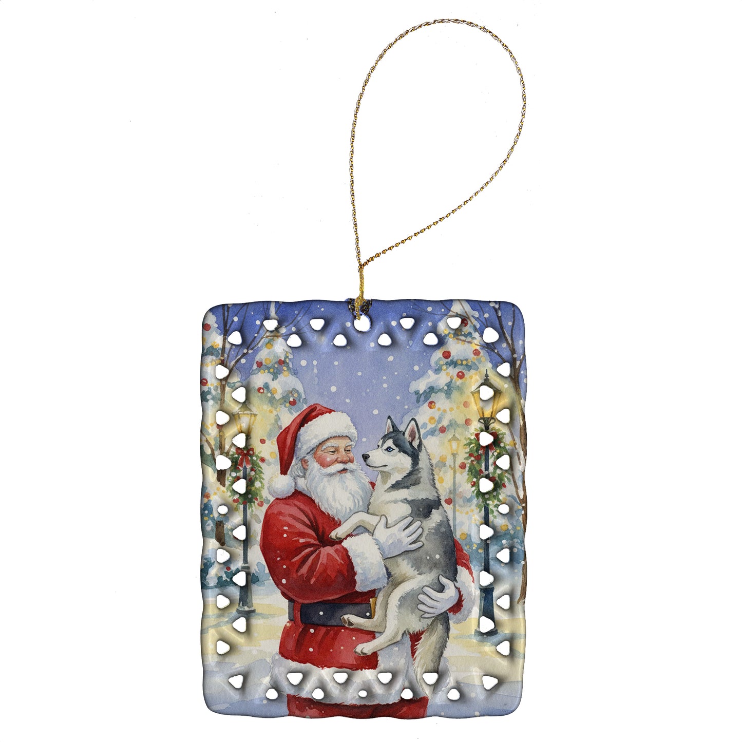 Buy this Siberian Husky with Santa Claus Porcelain Ornament