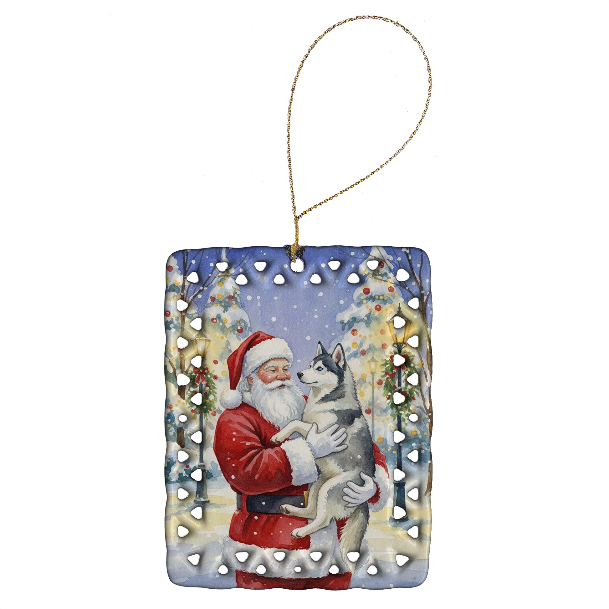 Buy this Siberian Husky with Santa Claus Porcelain Ornament
