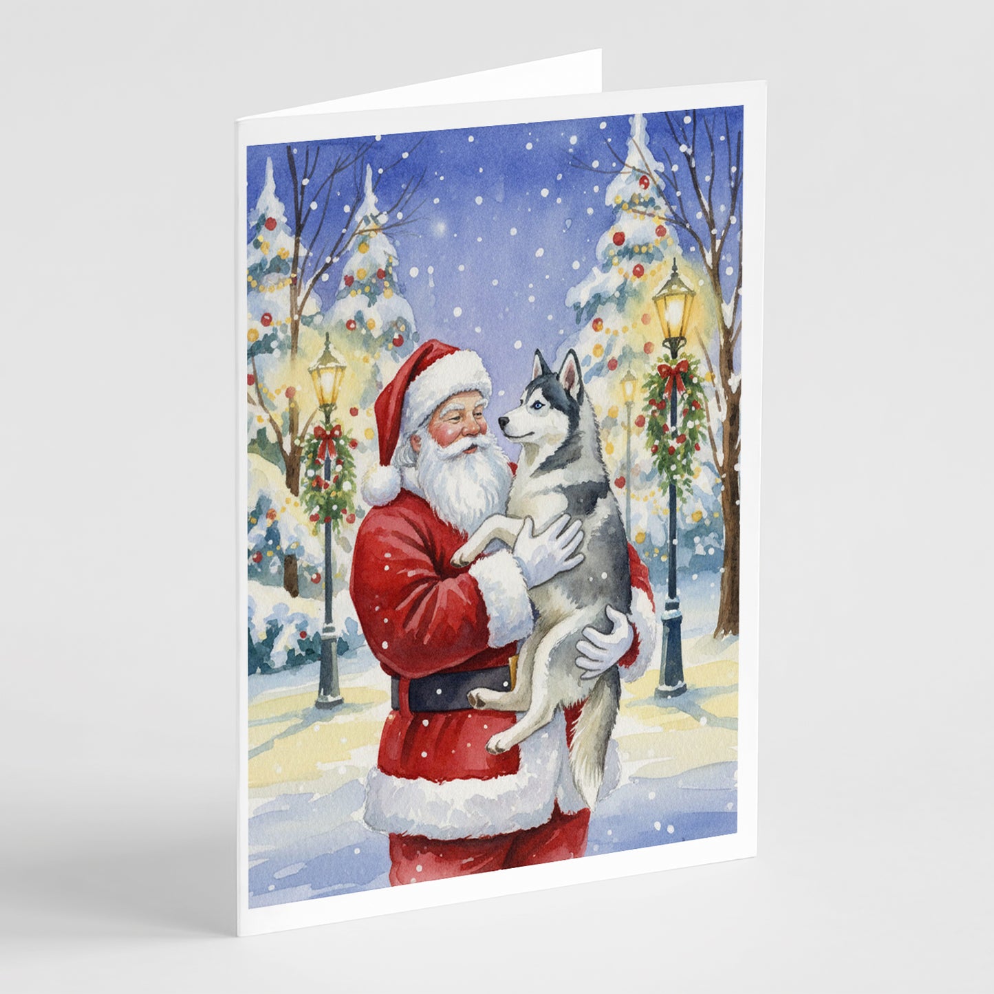 Buy this Siberian Husky with Santa Claus Greeting Cards Pack of 8