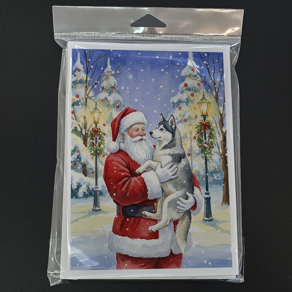 Siberian Husky with Santa Claus Greeting Cards Pack of 8