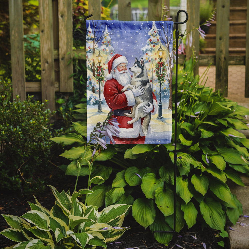 Siberian Husky with Santa Claus Garden Flag