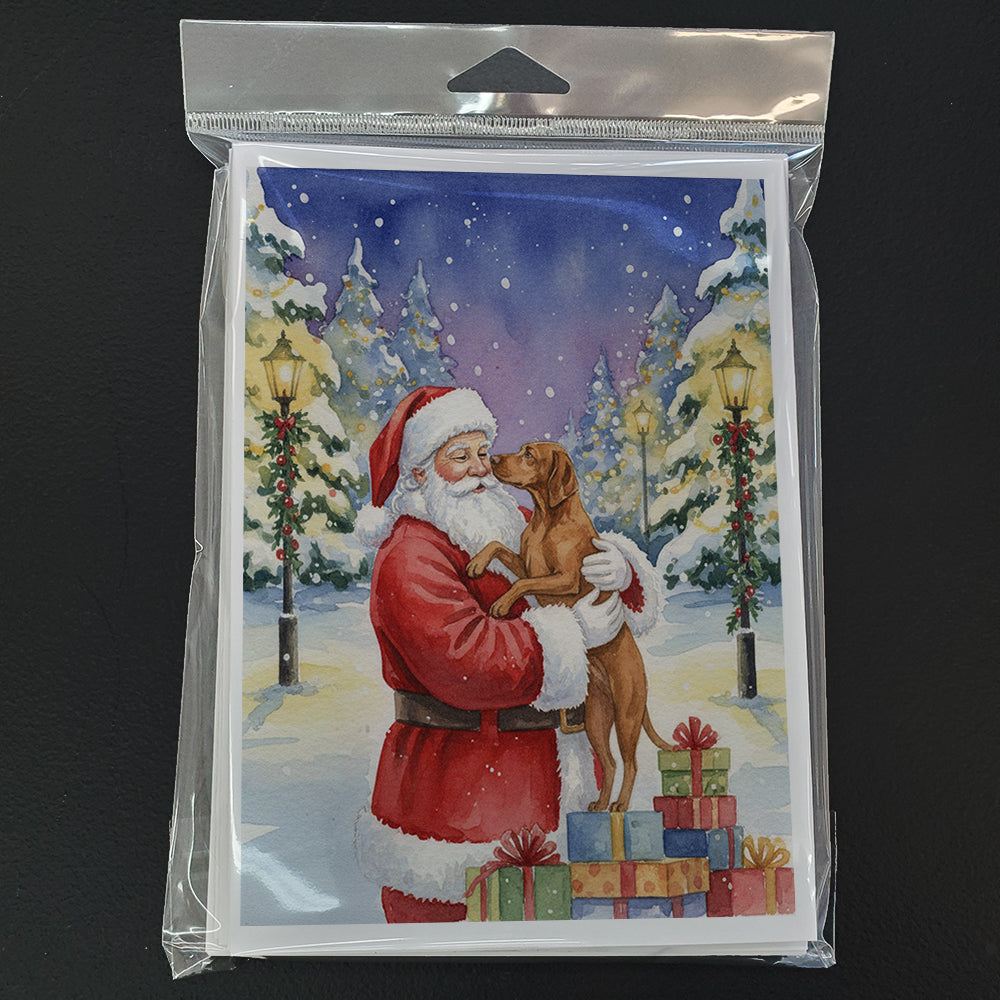 Vizsla with Santa Claus Greeting Cards Pack of 8