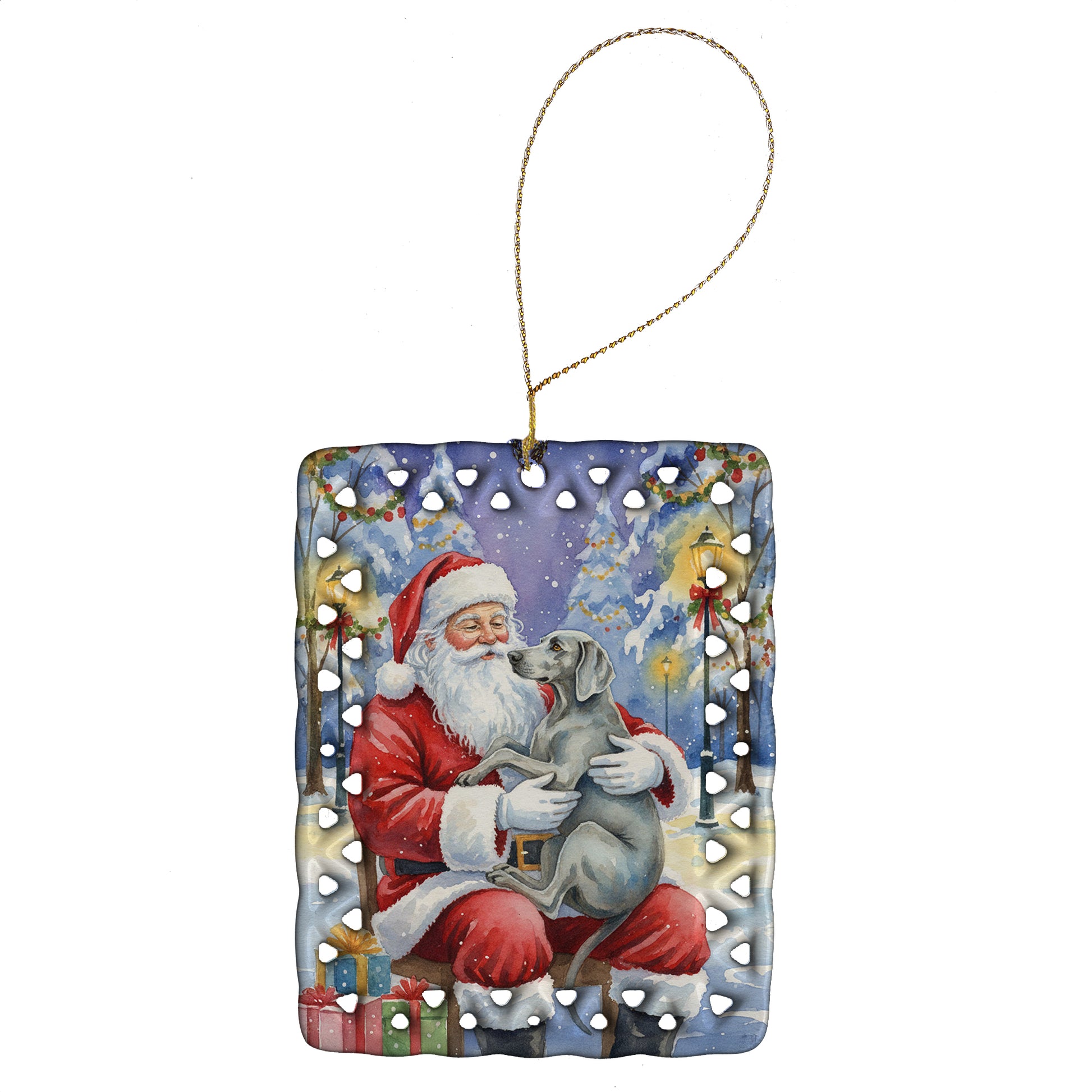 Buy this Weimaraner with Santa Claus Porcelain Ornament