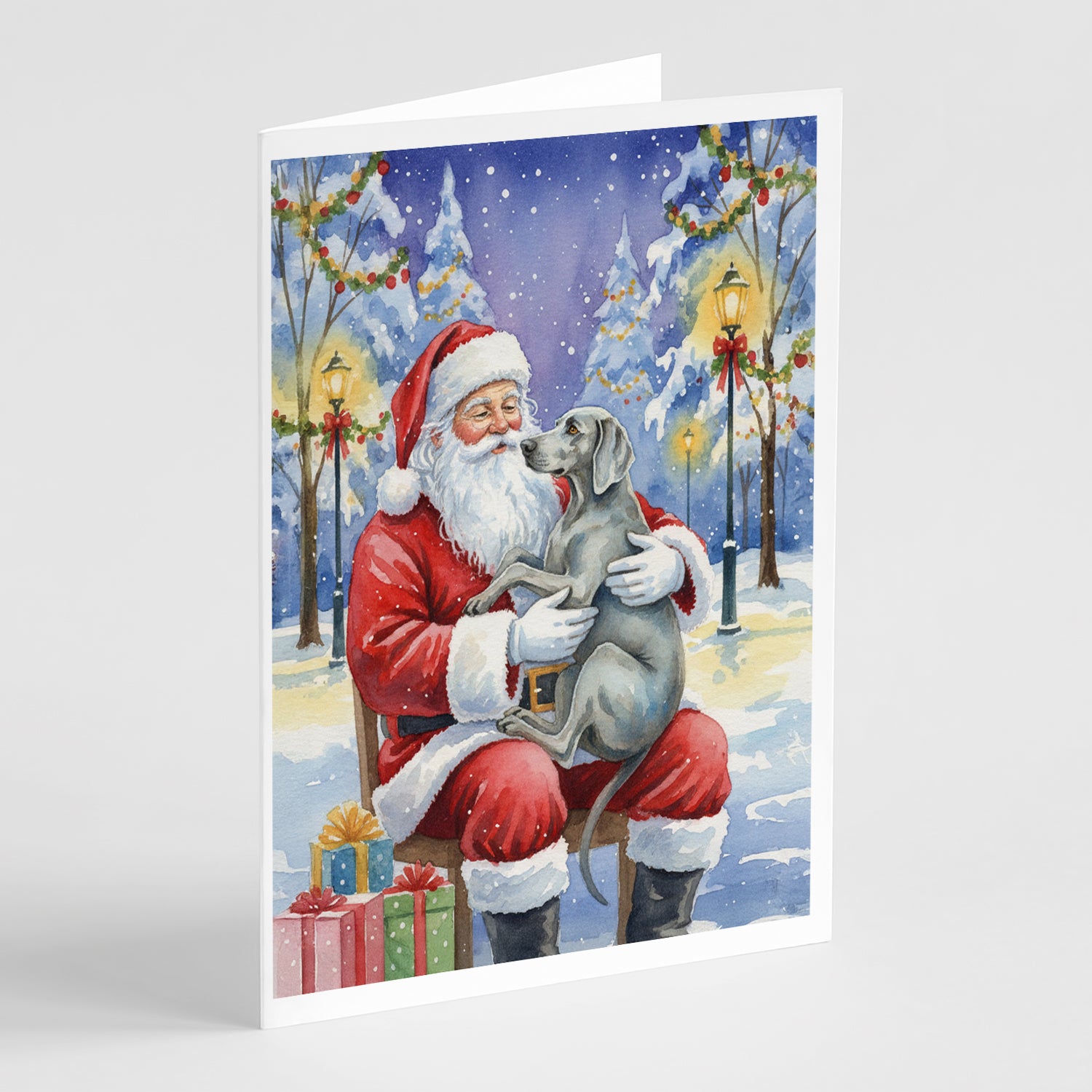Buy this Weimaraner with Santa Claus Greeting Cards Pack of 8