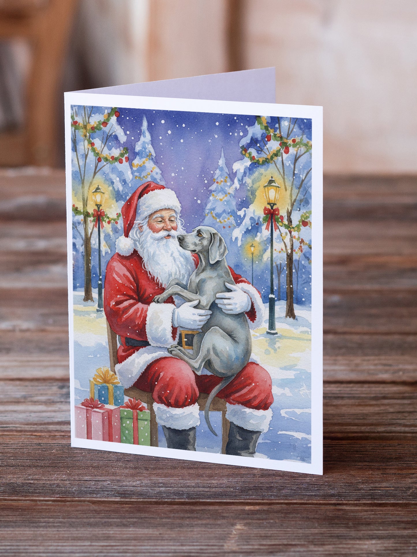 Weimaraner with Santa Claus Greeting Cards Pack of 8