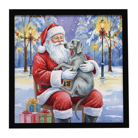 Buy this Weimaraner with Santa Claus Framed Metal Print