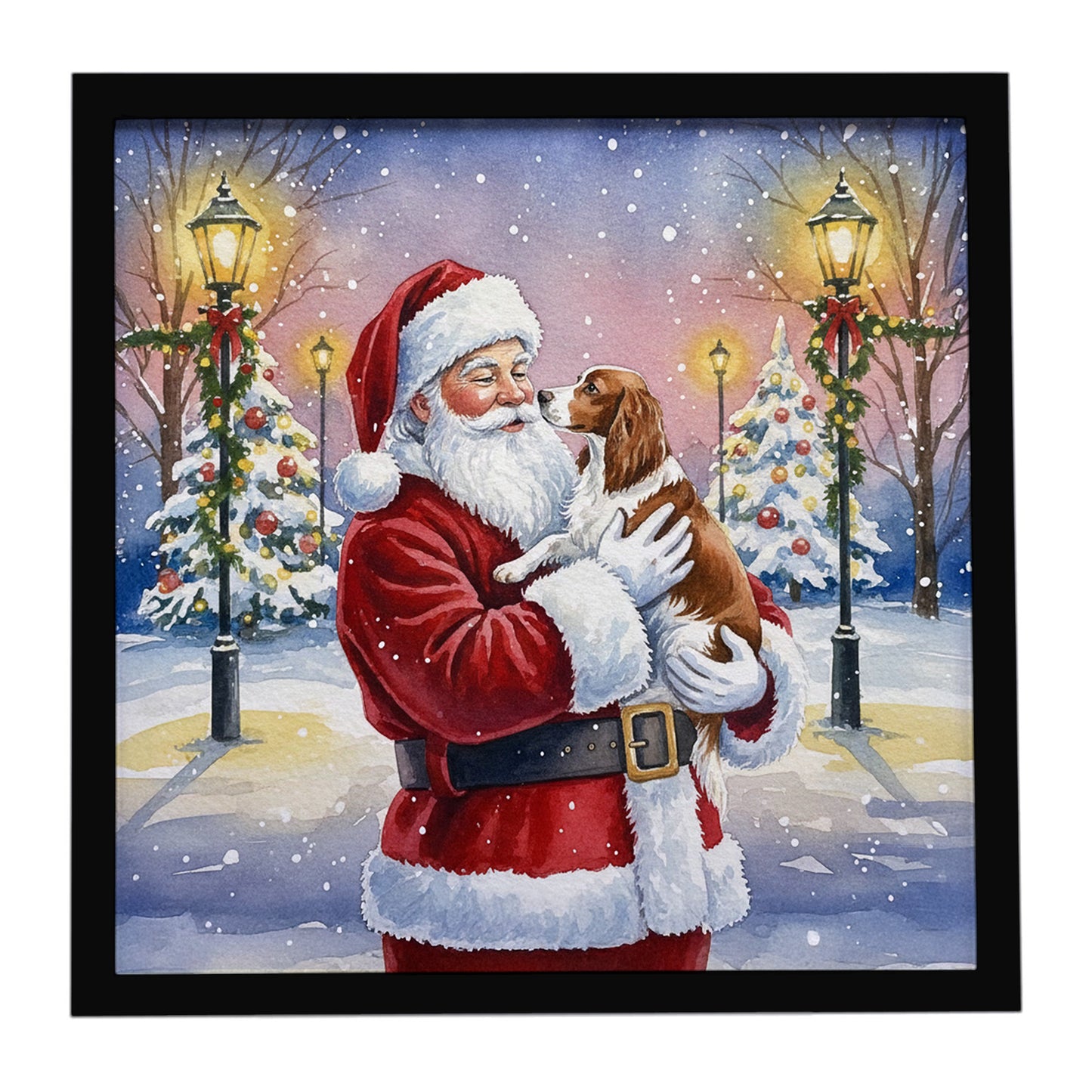 Buy this Welsh Springer Spaniel with Santa Claus Framed Metal Print
