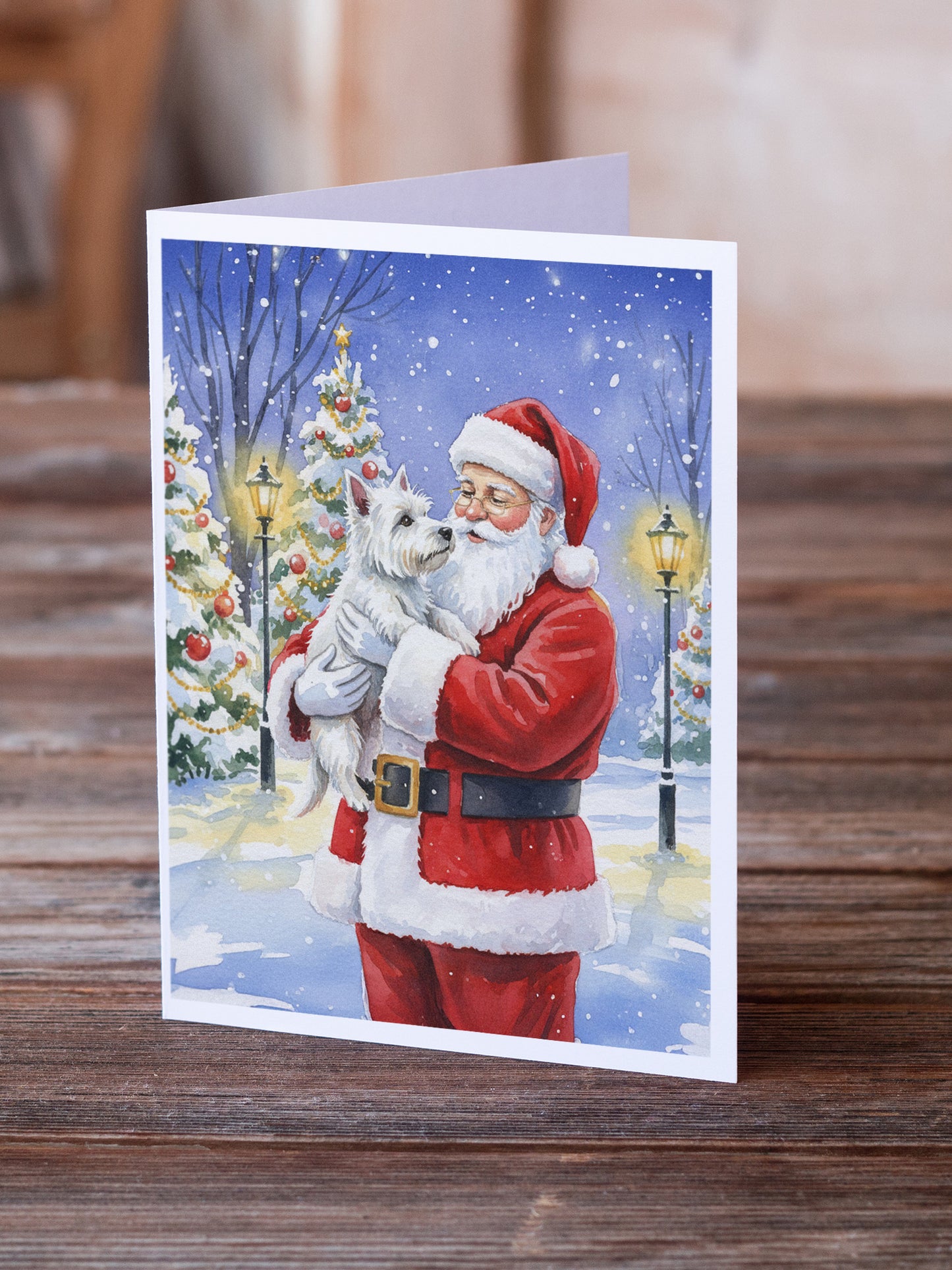 Westie with Santa Claus Greeting Cards Pack of 8