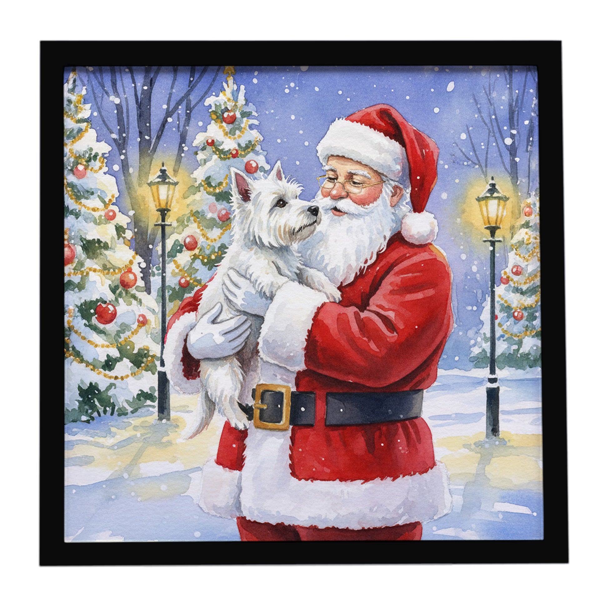 Buy this Westie with Santa Claus Framed Metal Print
