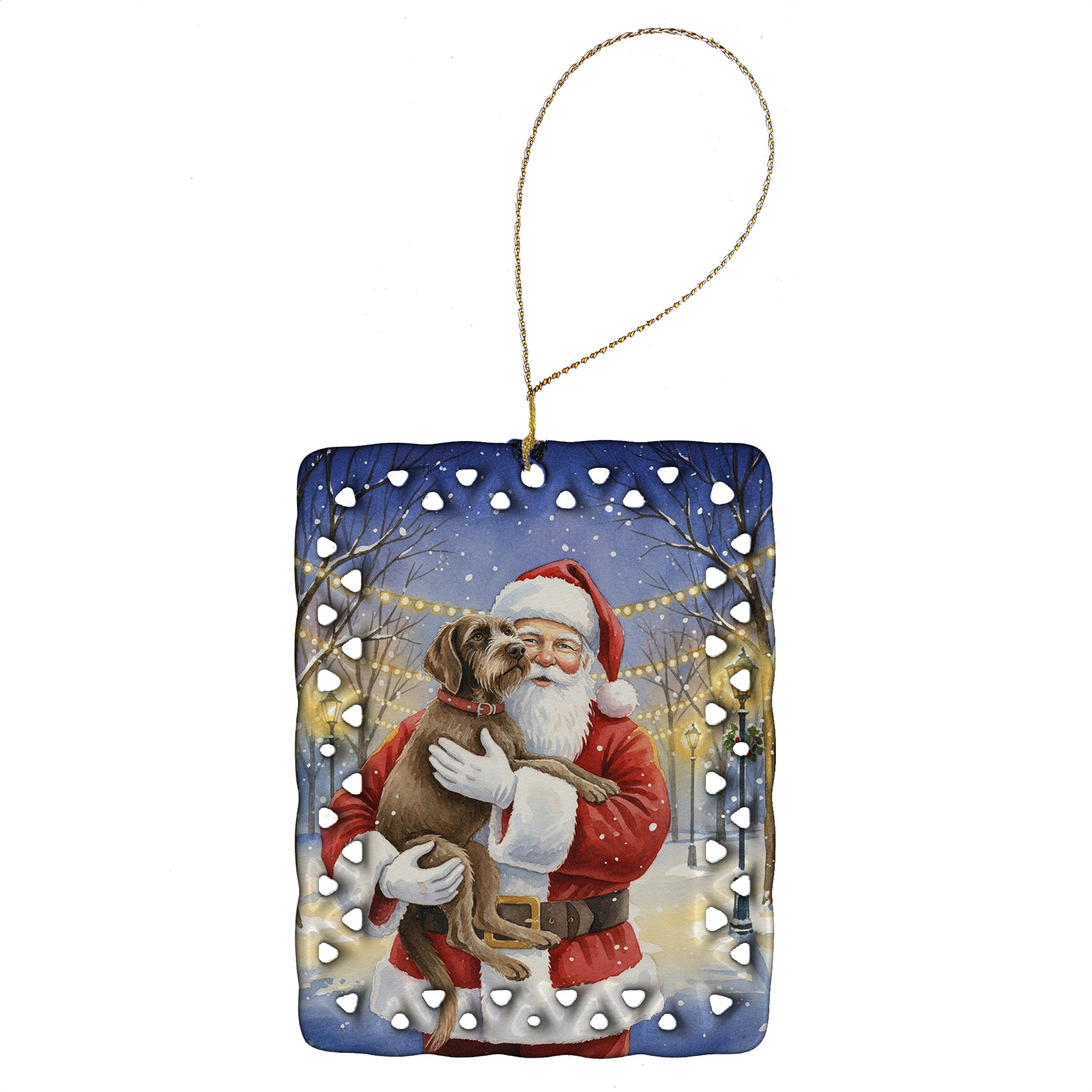 Buy this Wirehaired Pointing Griffon with Santa Claus Porcelain Ornament