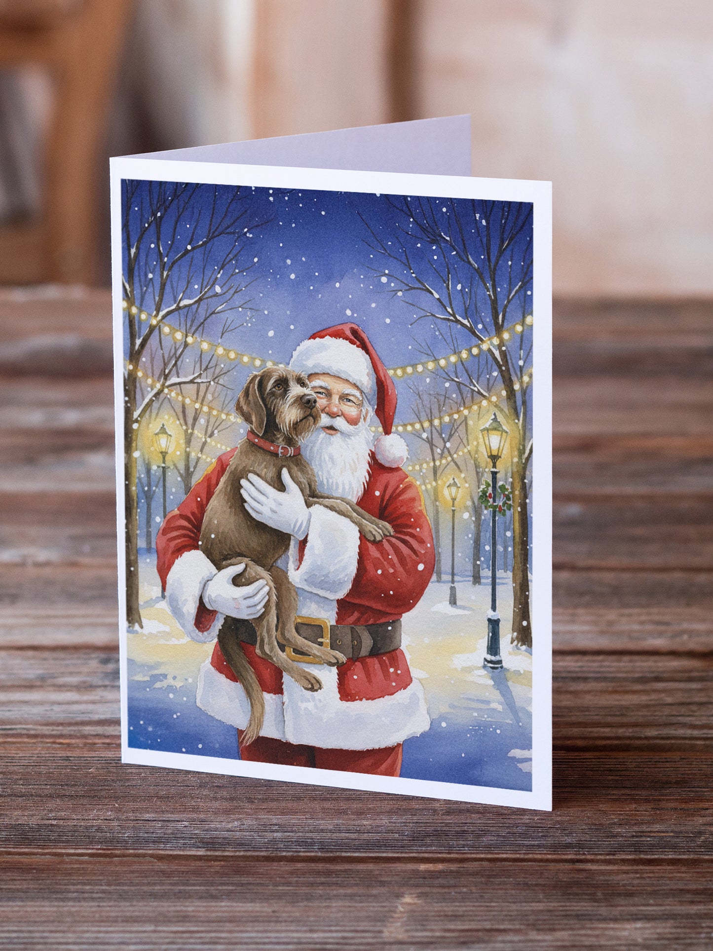 Wirehaired Pointing Griffon with Santa Claus Greeting Cards Pack of 8