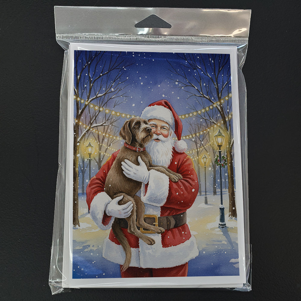 Wirehaired Pointing Griffon with Santa Claus Greeting Cards Pack of 8