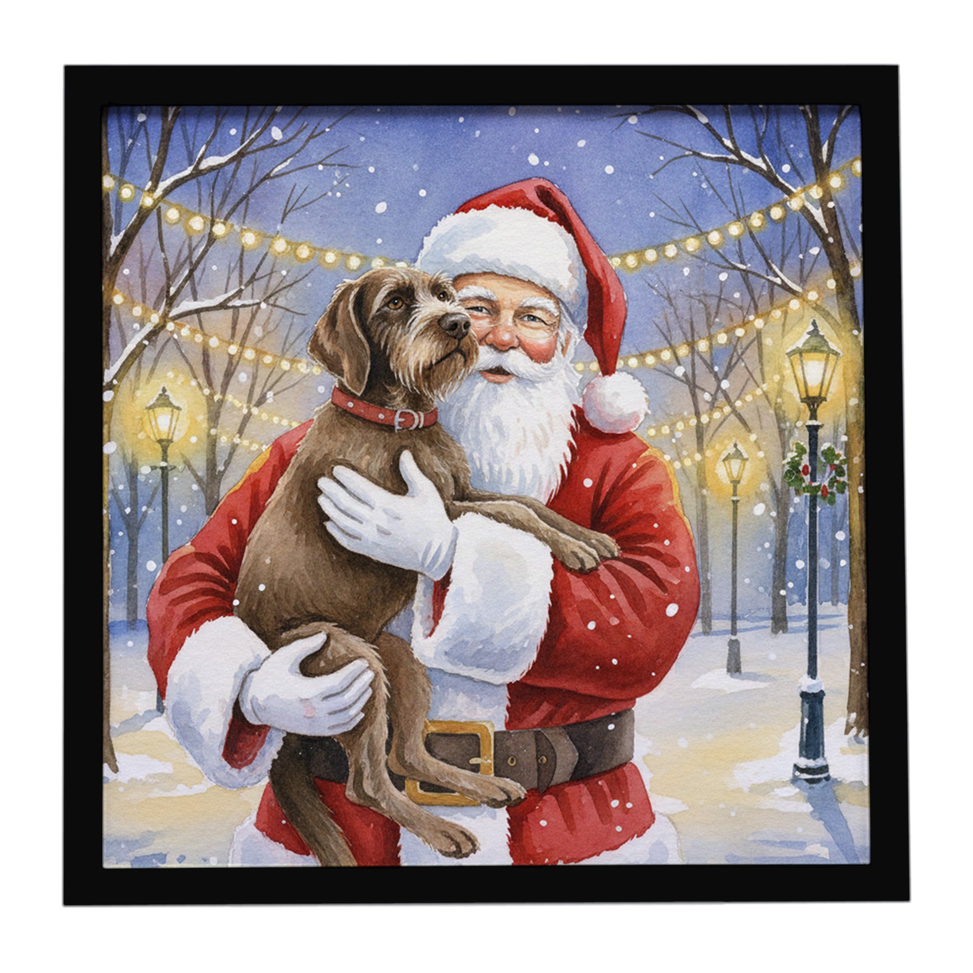 Buy this Wirehaired Pointing Griffon with Santa Claus Framed Metal Print
