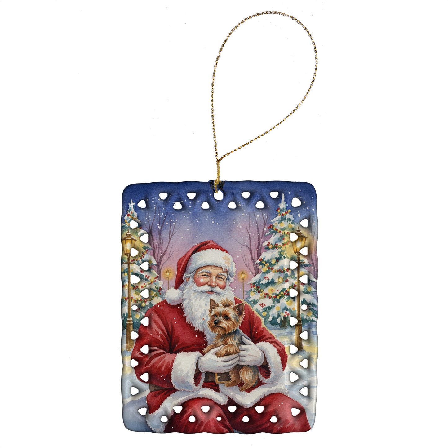 Buy this Yorkshire Terrier with Santa Claus Porcelain Ornament