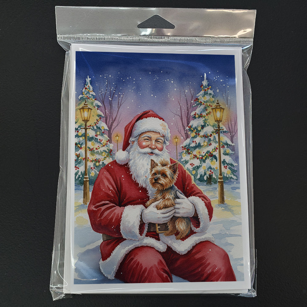 Yorkshire Terrier with Santa Claus Greeting Cards Pack of 8