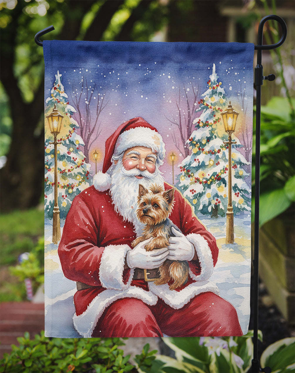 Yorkshire Terrier with Santa Claus Garden Flag