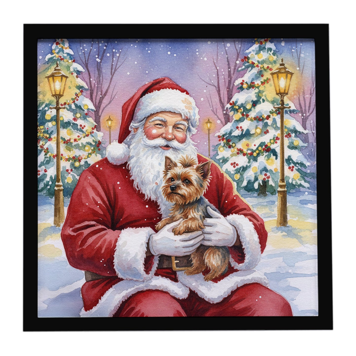 Buy this Yorkshire Terrier with Santa Claus Framed Metal Print
