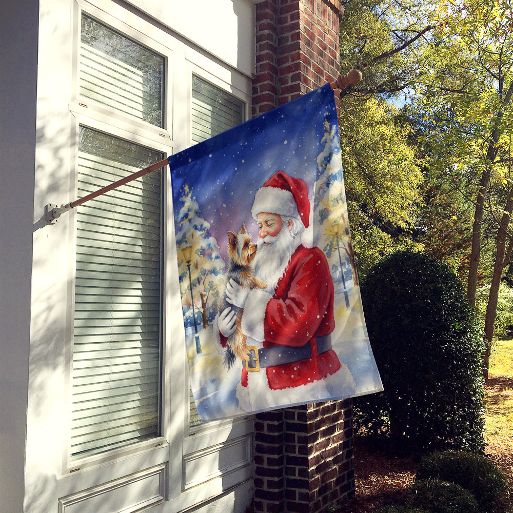 Yorkie with Santa Claus House Flag