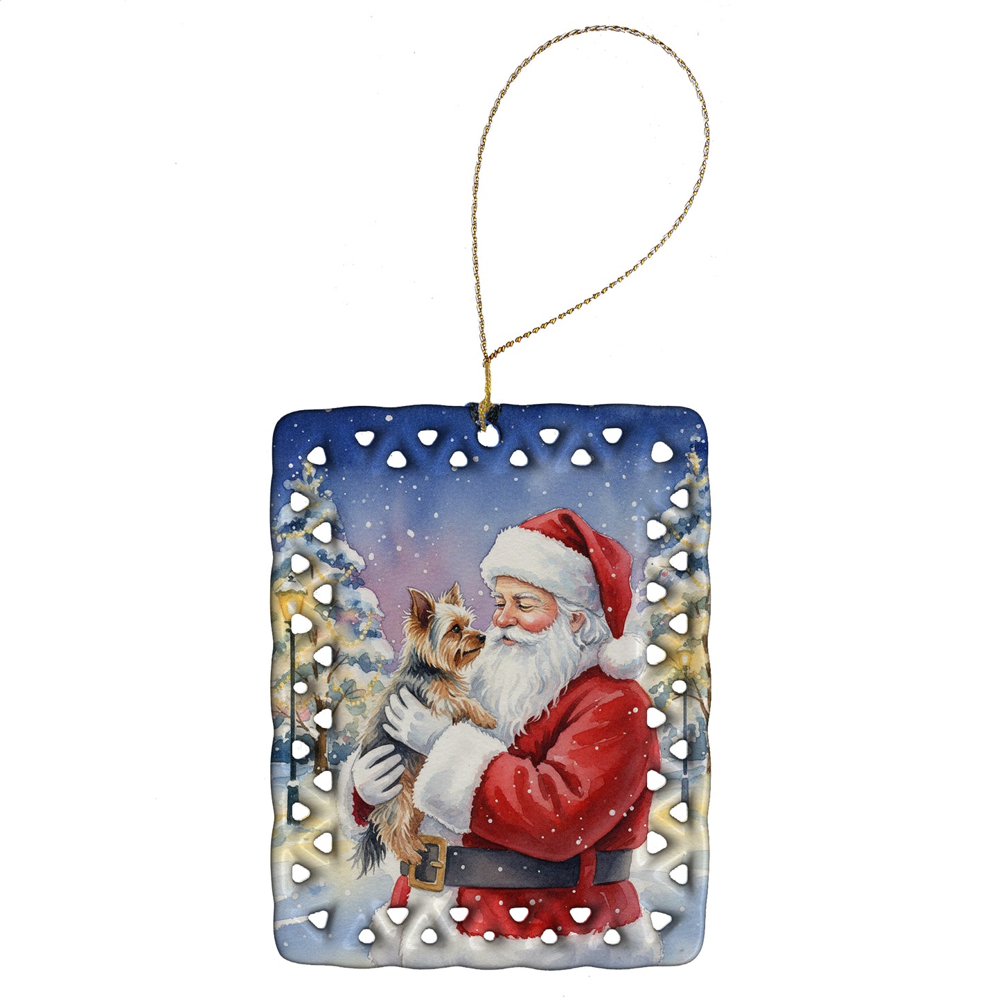 Buy this Yorkie with Santa Claus Porcelain Ornament