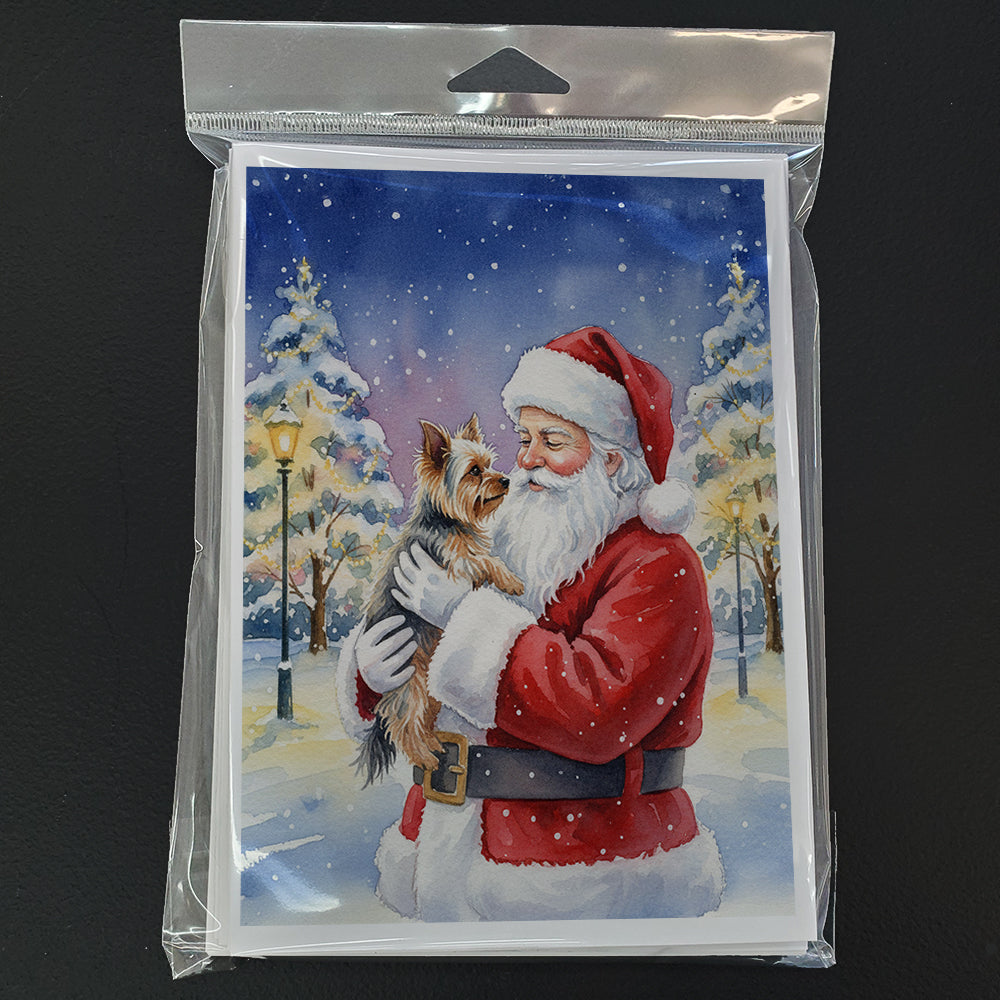 Yorkie with Santa Claus Greeting Cards Pack of 8