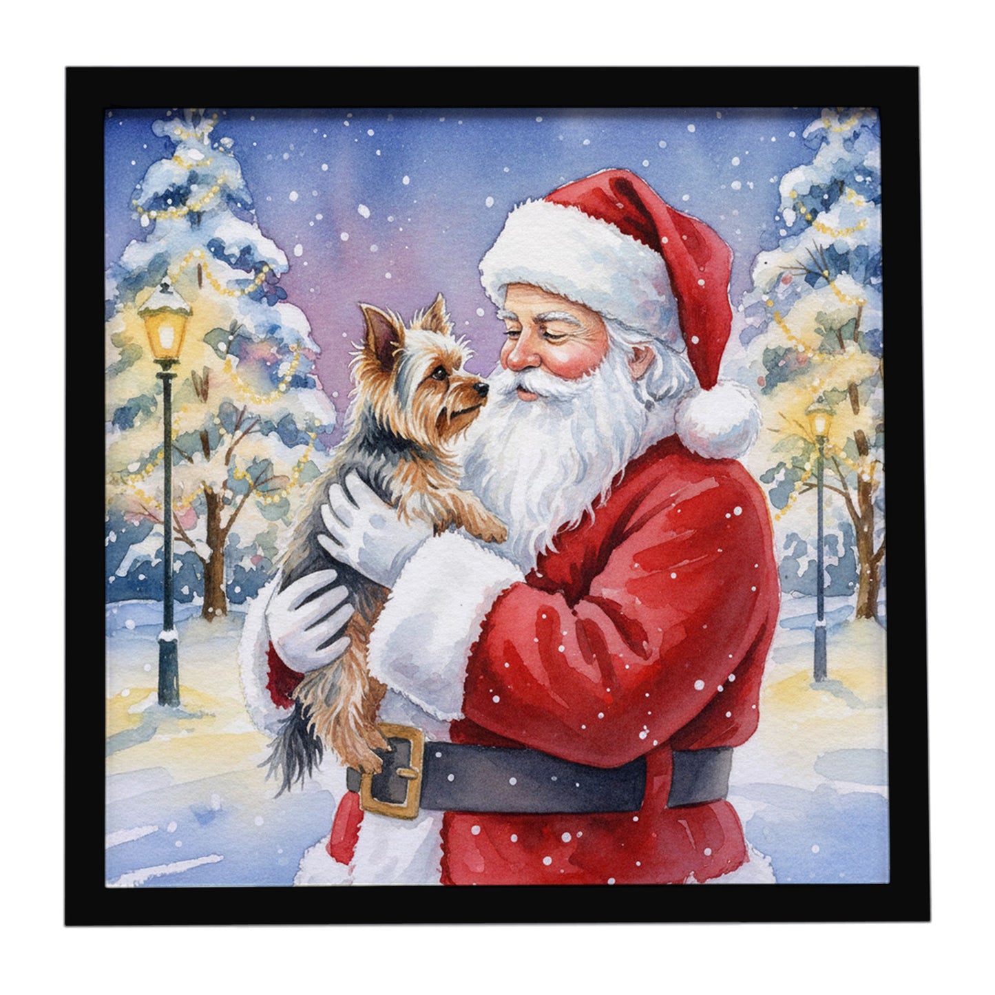 Buy this Yorkie with Santa Claus Framed Metal Print