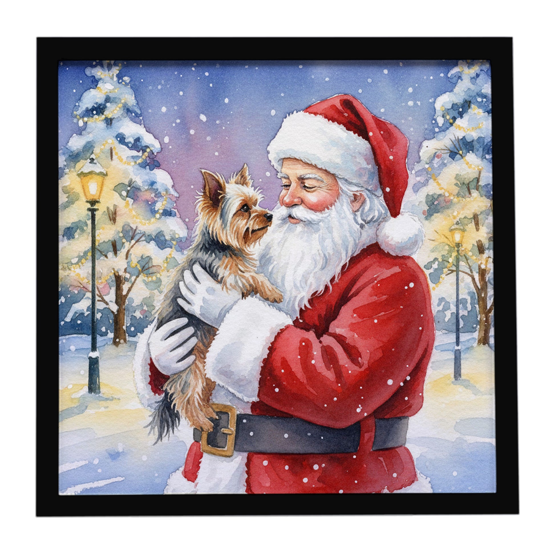 Buy this Yorkie with Santa Claus Framed Metal Print