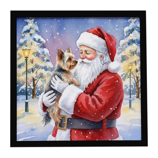 Buy this Yorkie with Santa Claus Framed Metal Print