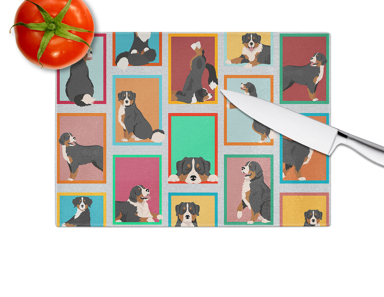 Lots of Bernese Mountain Dog Glass Cutting Board