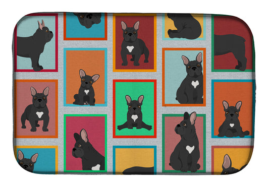 Buy this Lots of Black French Bulldog Dish Drying Mat