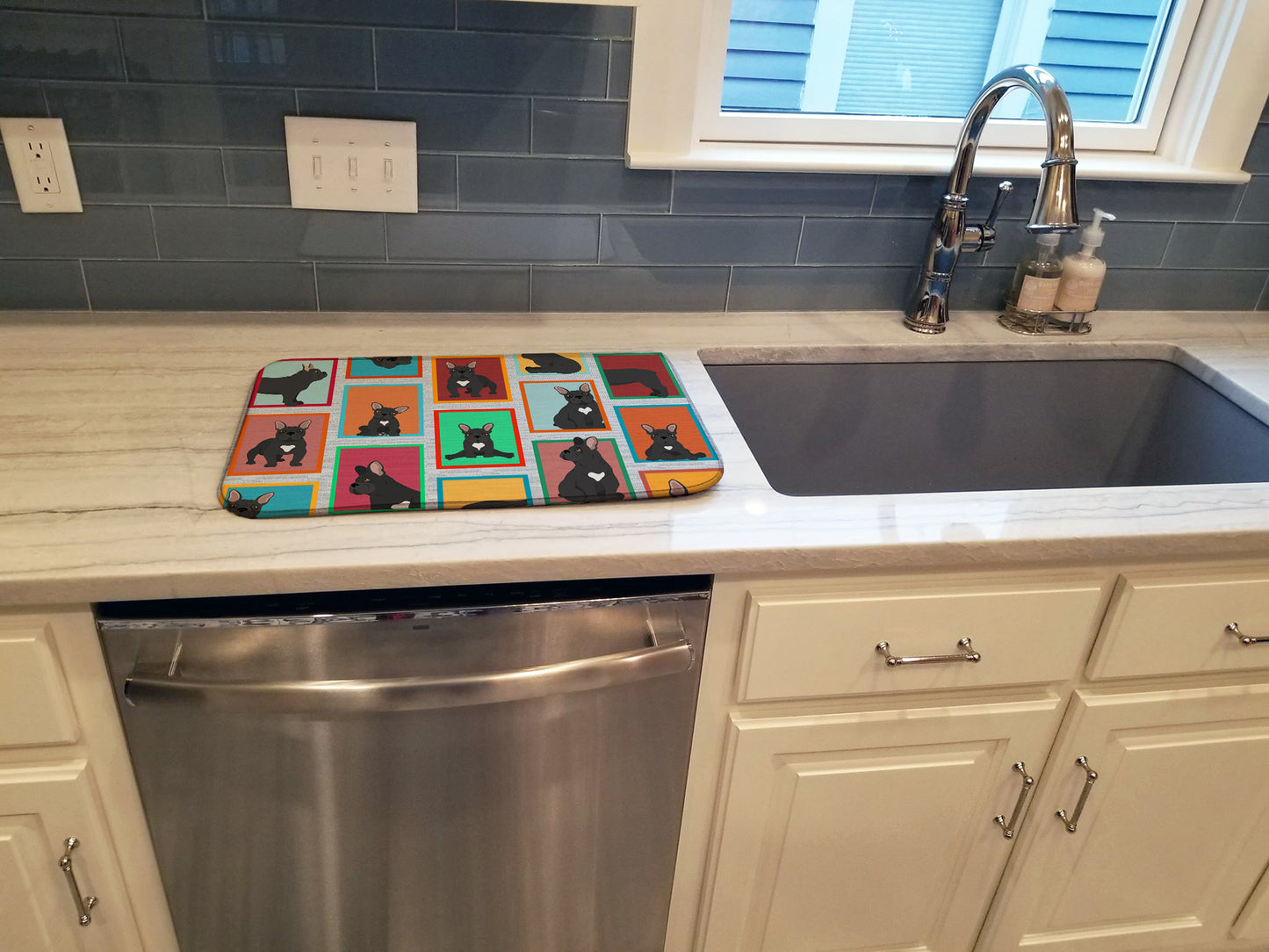 Lots of Black French Bulldog Dish Drying Mat