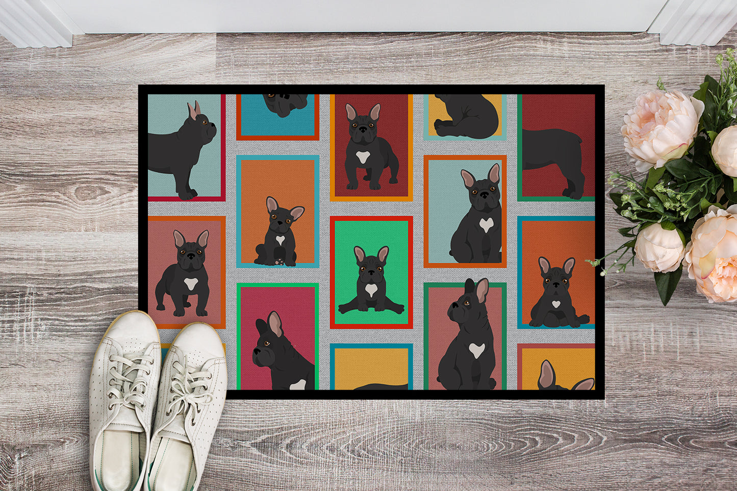 Lots of Black French Bulldog Doormat