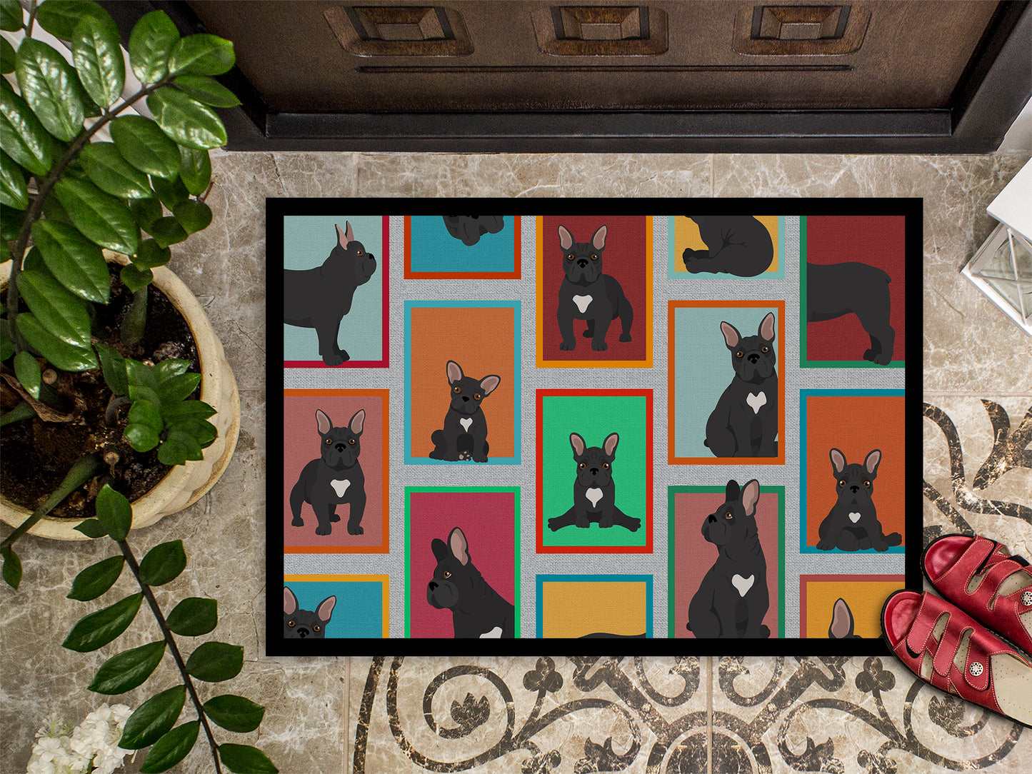 Lots of Black French Bulldog Doormat