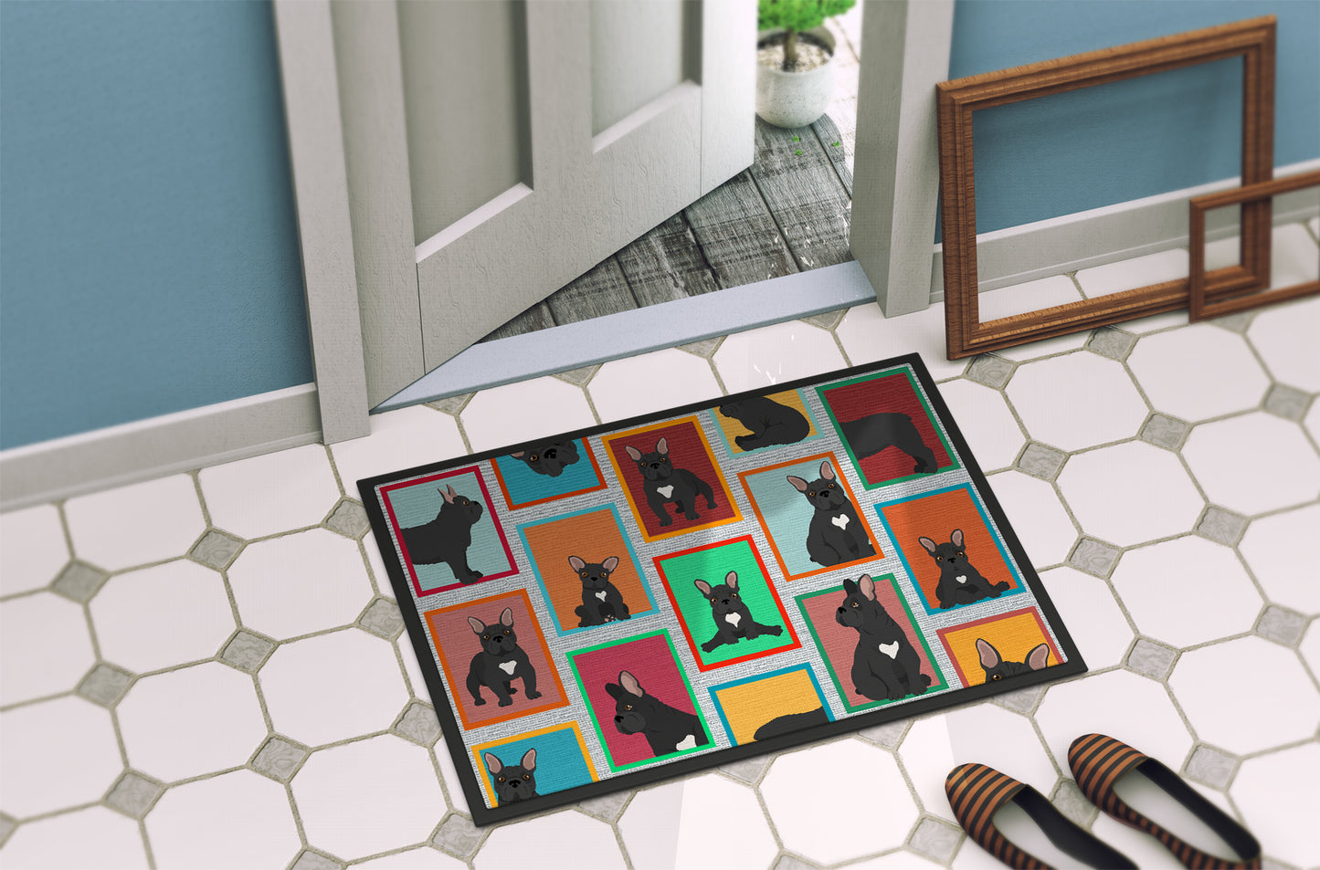 Lots of Black French Bulldog Doormat