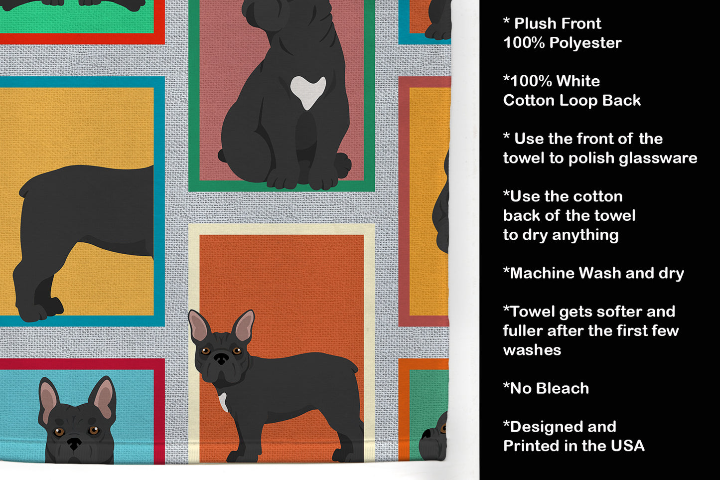 Lots of Black French Bulldog Kitchen Towel