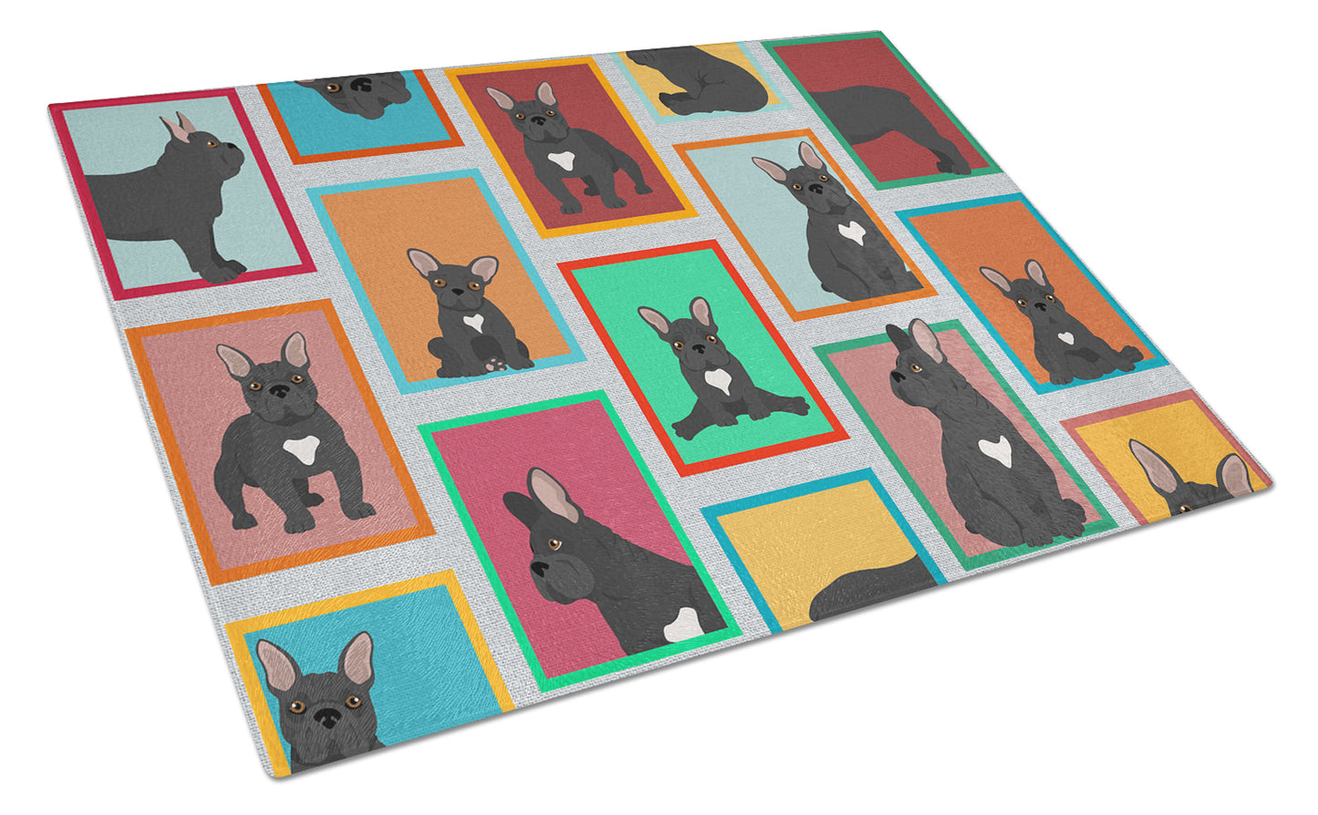 Buy this Lots of Black French Bulldog Glass Cutting Board