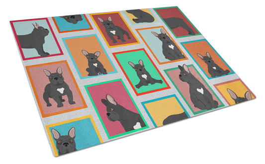 Buy this Lots of Black French Bulldog Glass Cutting Board