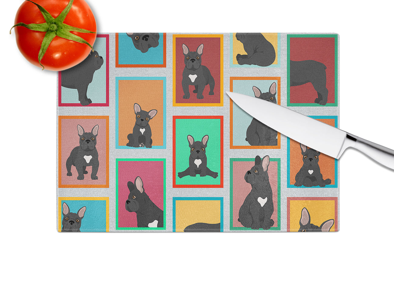 Lots of Black French Bulldog Glass Cutting Board