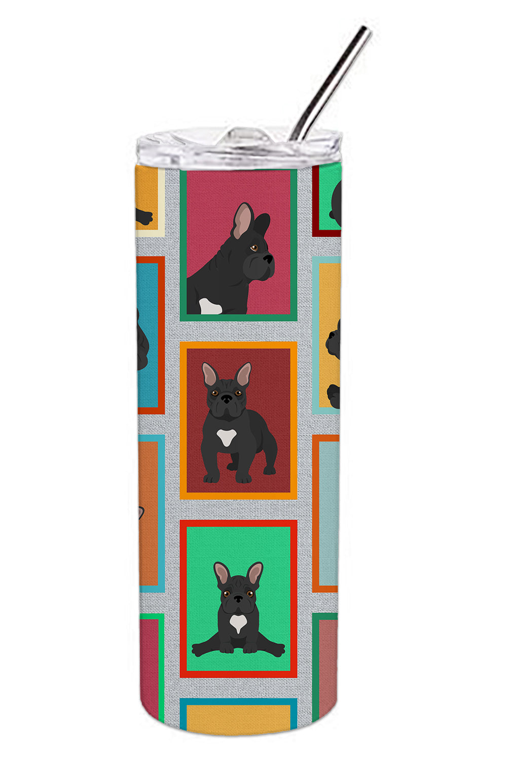 Buy this Lots of Black French Bulldog Stainless Steel Skinny Tumbler