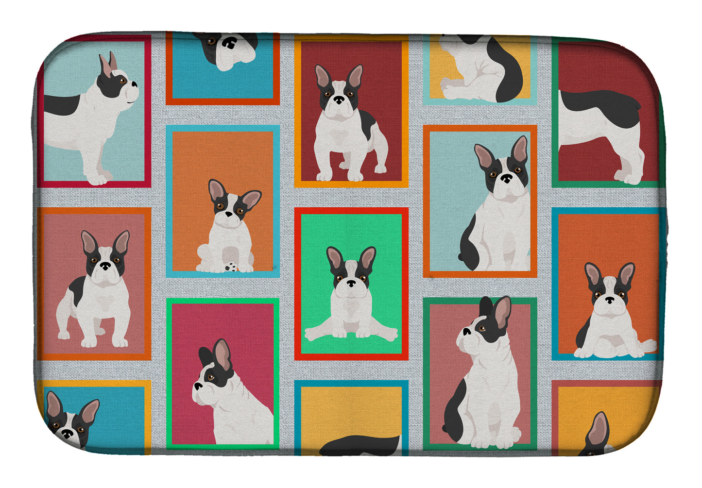 Buy this Lots of Black and White French Bulldog Dish Drying Mat