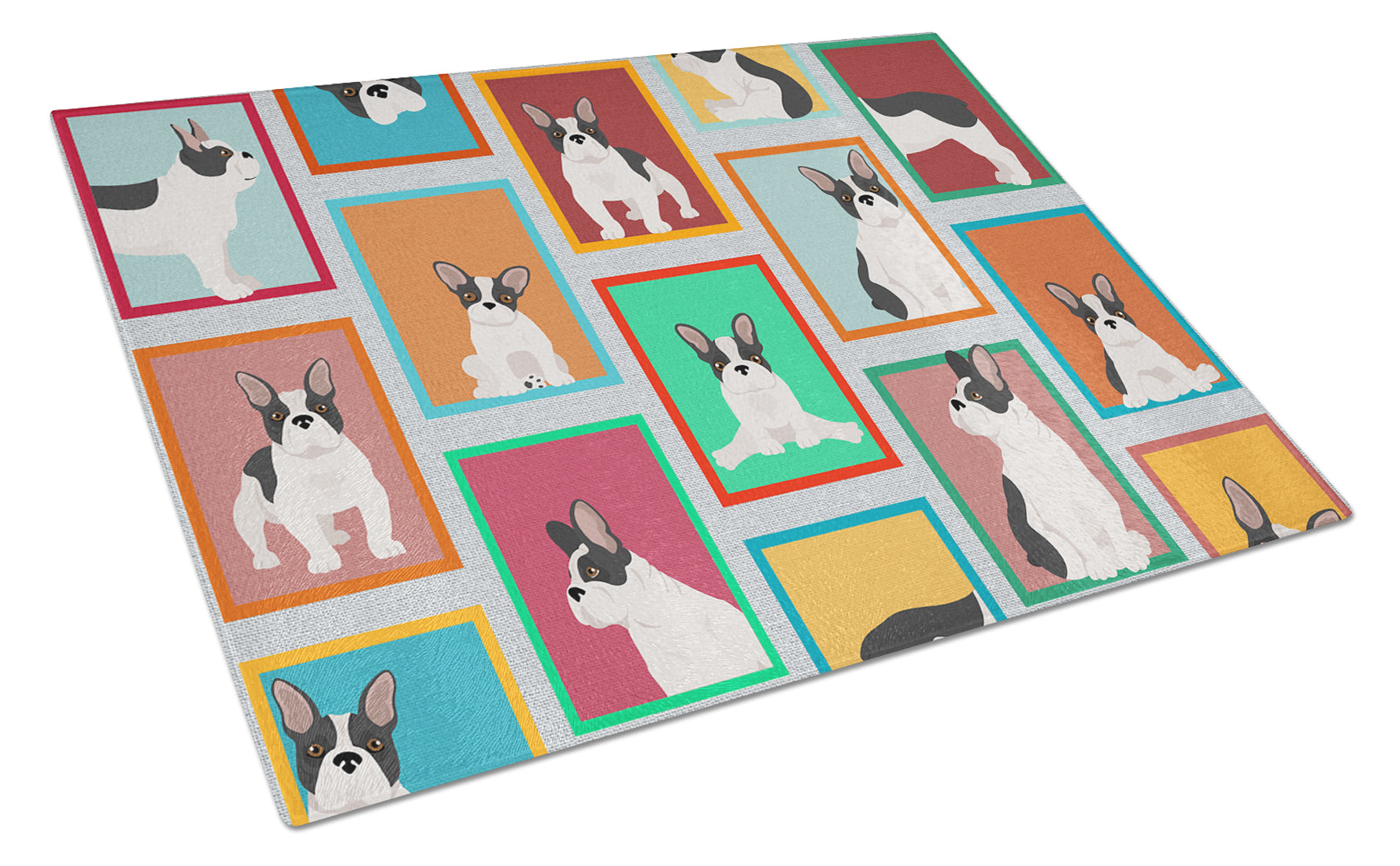 Buy this Lots of Black and White French Bulldog Glass Cutting Board