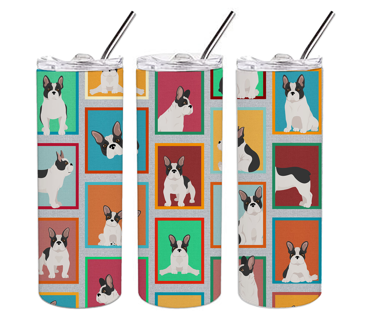 Lots of Black and White French Bulldog Stainless Steel Skinny Tumbler