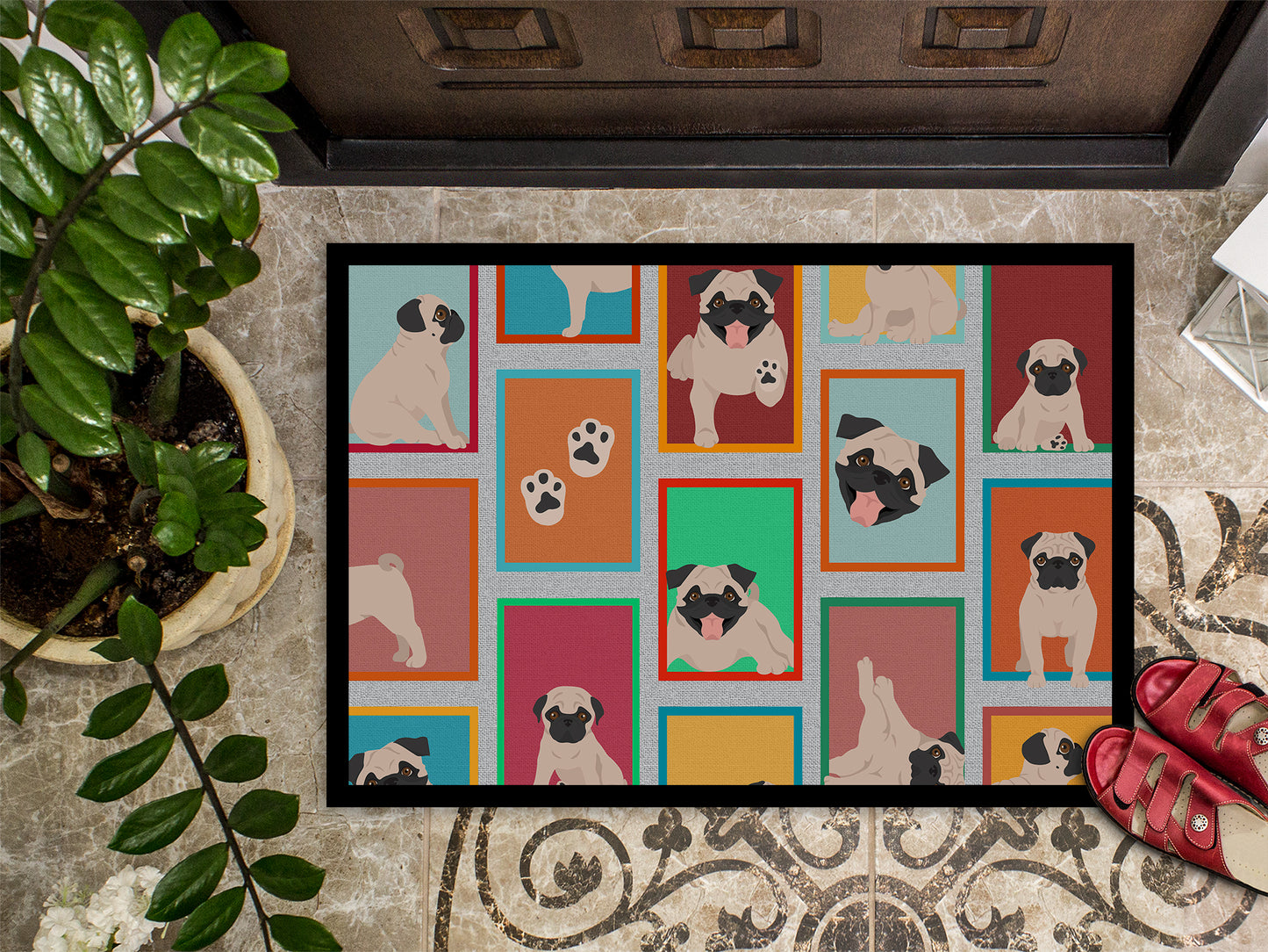 Lots of Fawn Pug Doormat