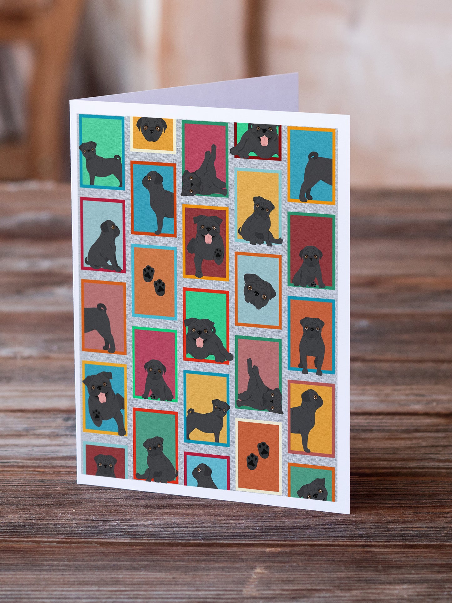 Lots of Black Pug Greeting Cards Pack of 8