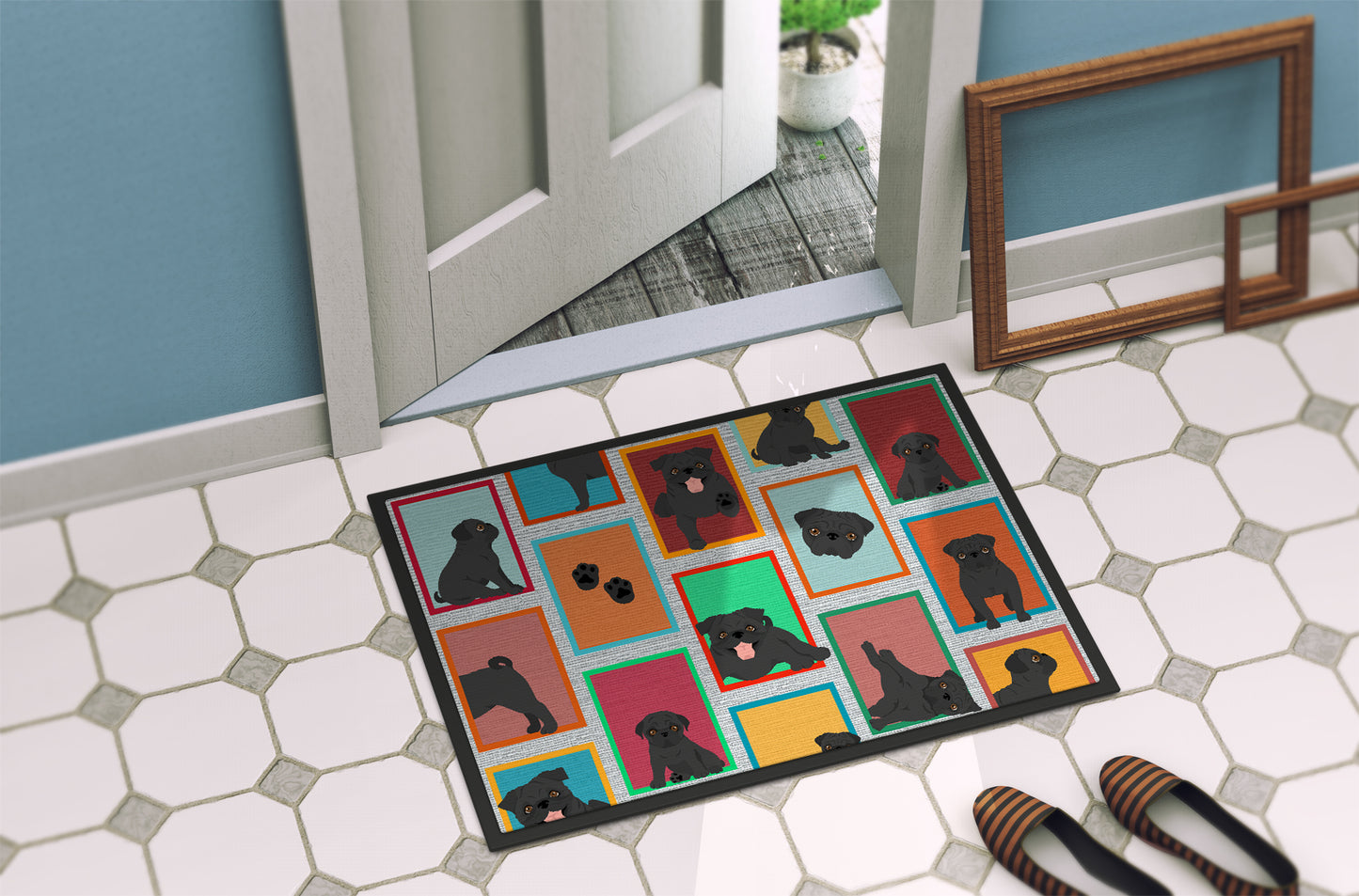 Lots of Black Pug Doormat