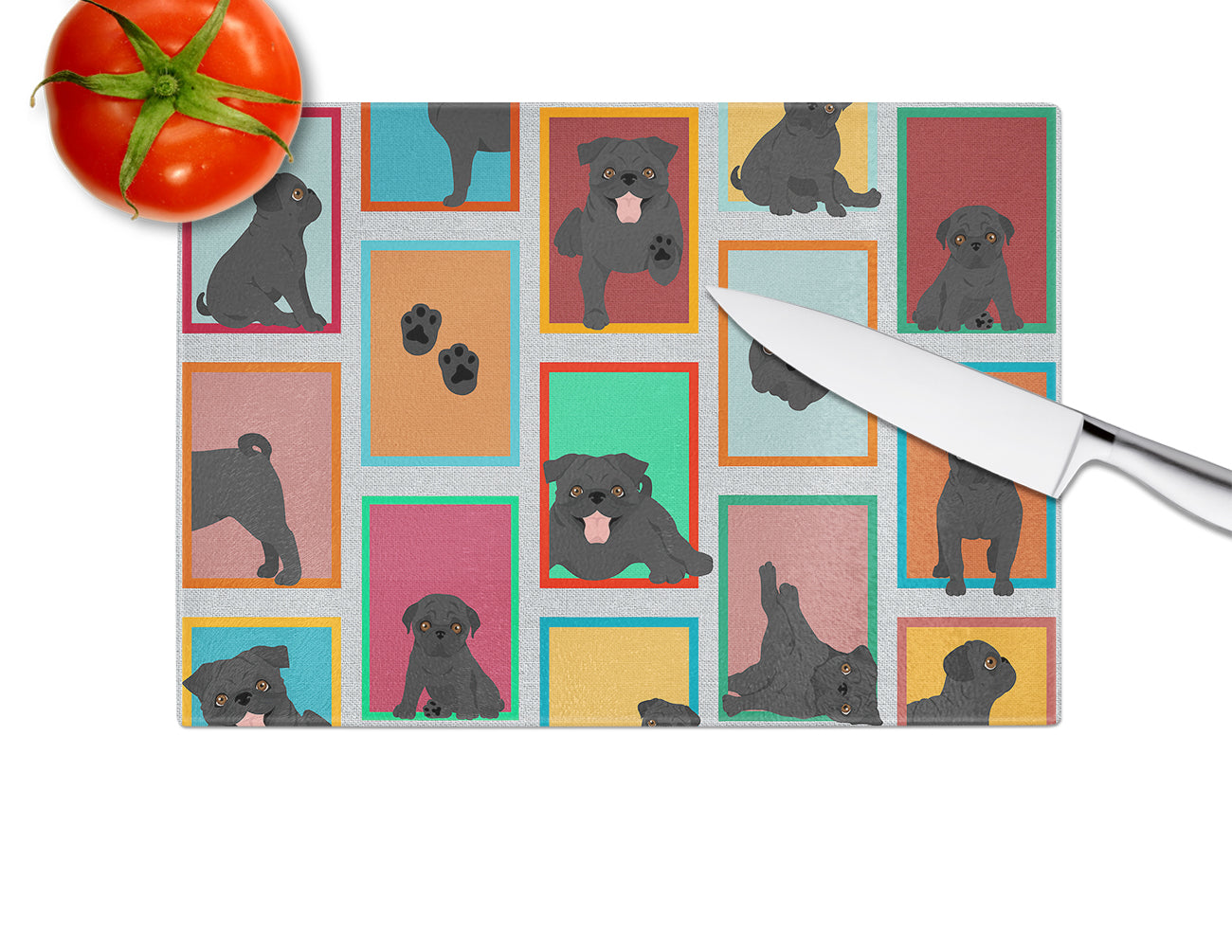 Lots of Black Pug Glass Cutting Board