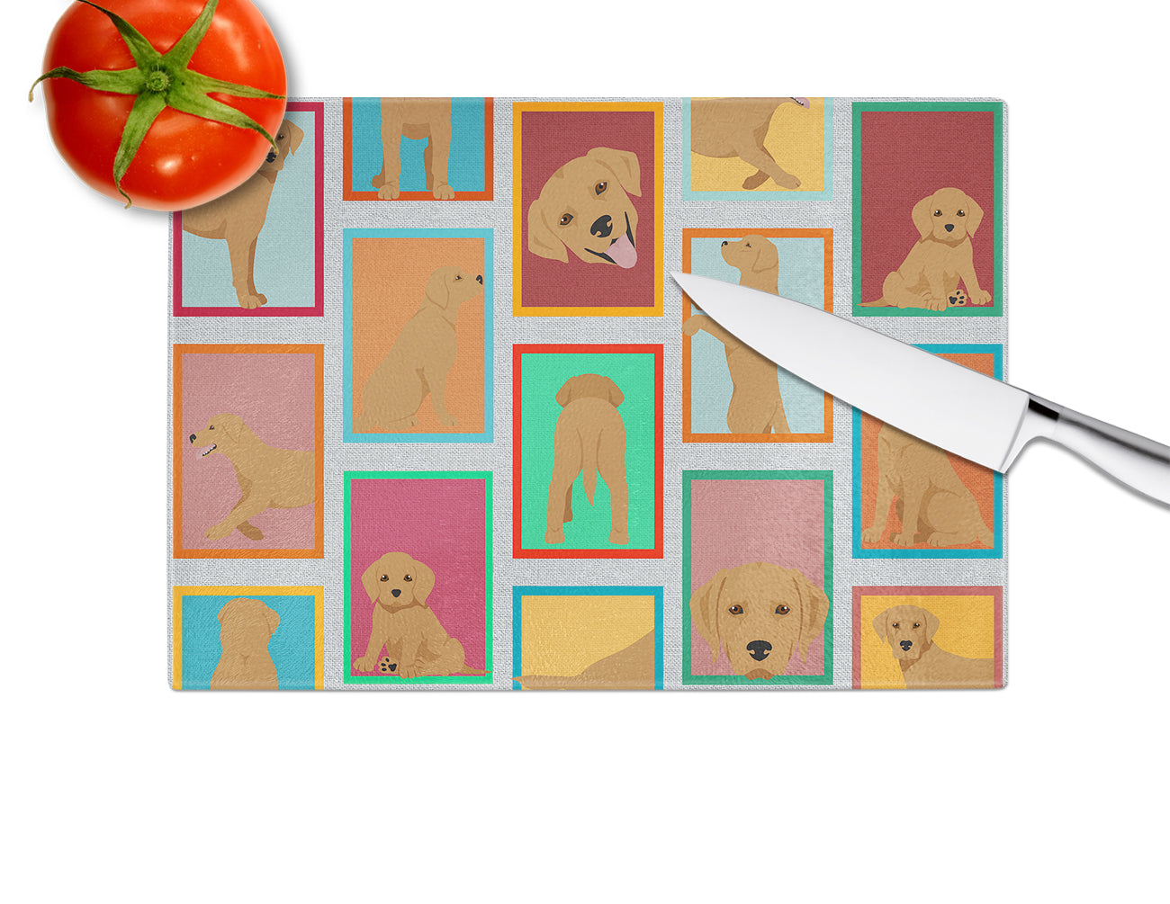 Lots of Red Fox Labrador Retriever Glass Cutting Board